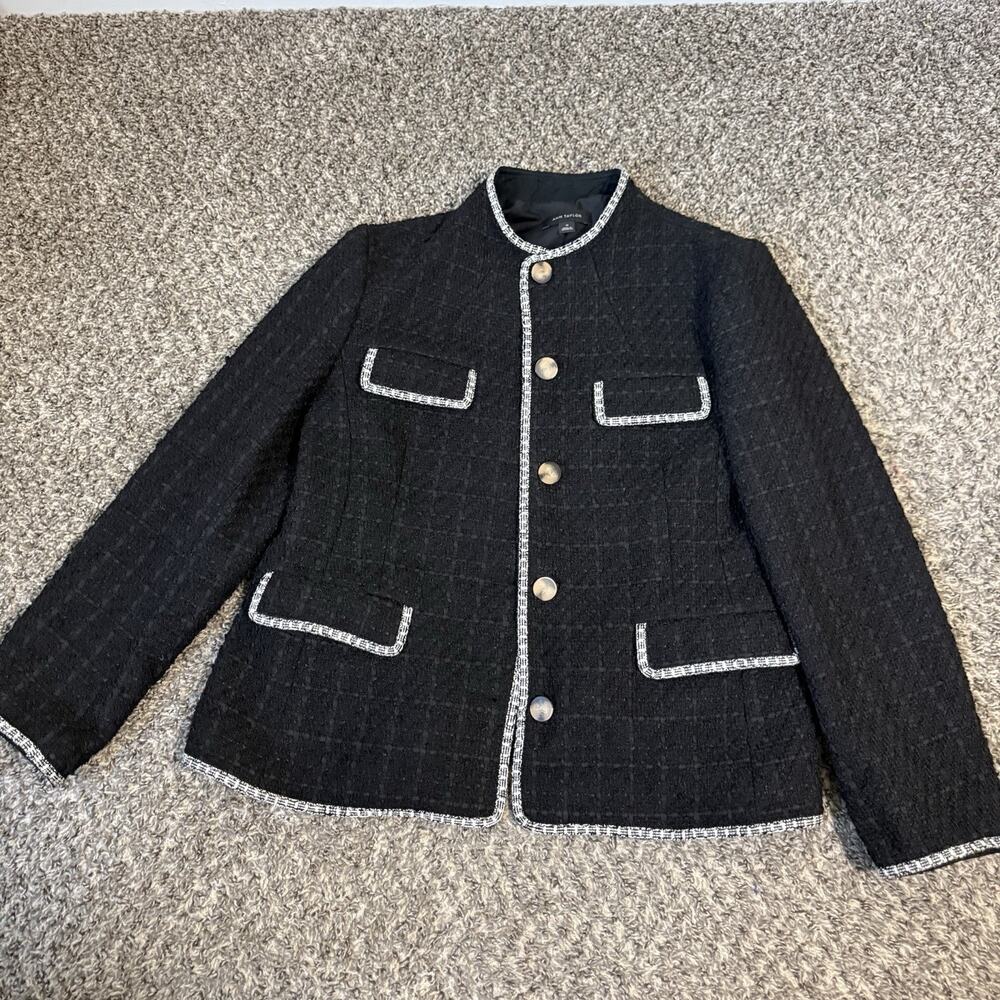 Ann Taylor Black Tweed Blazer Jacket Size 14 Classic Chic Preppy Career Office